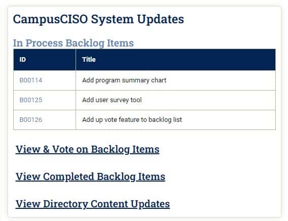 Screenshot - CampusCISO System Updates