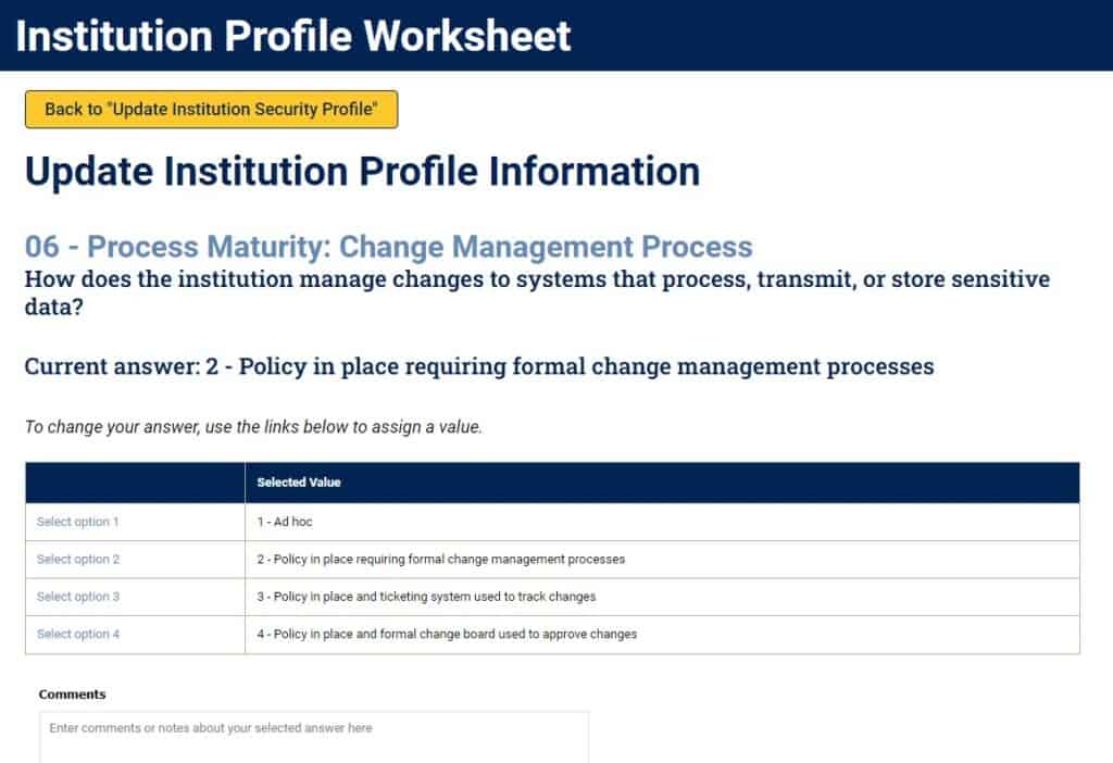 Screenshot - Change management question
