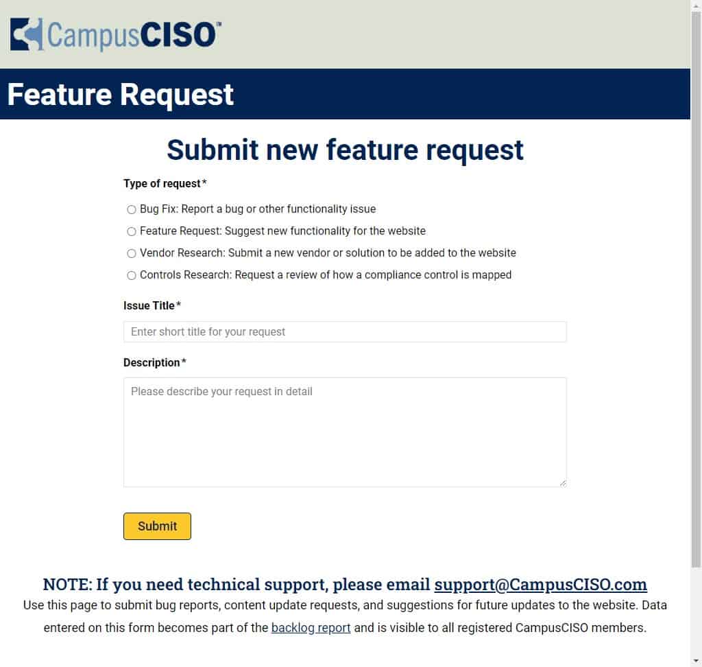 Screenshot - Feature request form