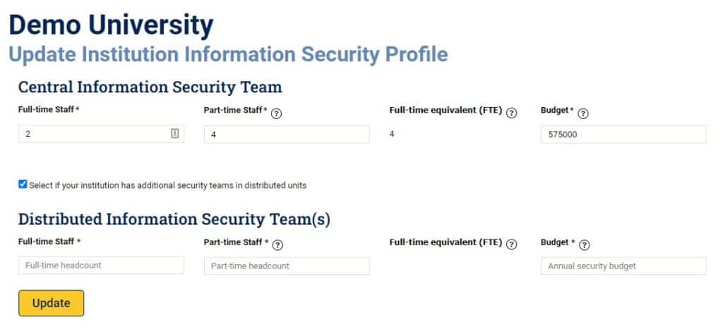 Screenshot - Institution Profile worksheet