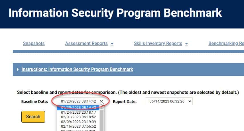 Screenshot - Program Benchmark Date Selectors