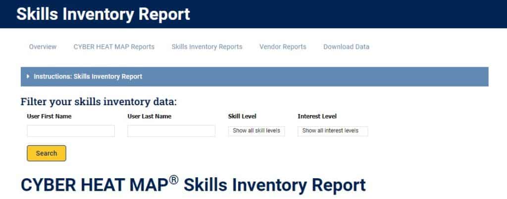 Screenshot - Skills Inventory Report - Filtering data