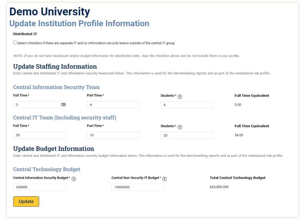 Screenshot - Update institution profile